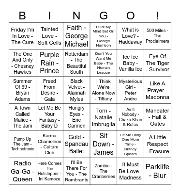 Our House 80s/90s Musical Bingo Card