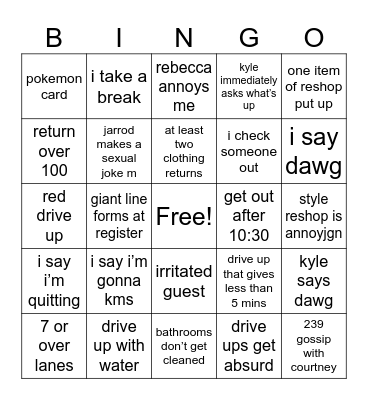 work Bingo Card