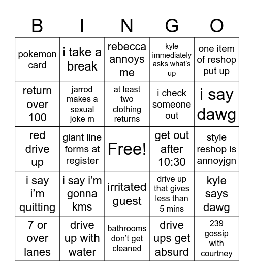 work Bingo Card