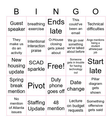 Inservice Bingo Card