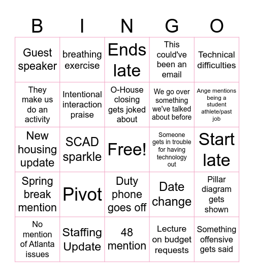 Inservice Bingo Card