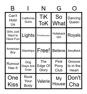 Music Bingo - PoP Bingo Card