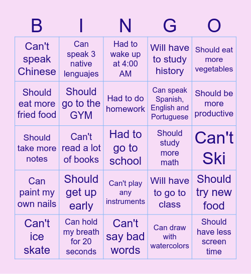 MODAL VERBS Bingo Card