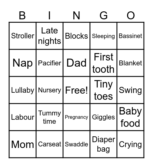 Baby Shower Bingo Card
