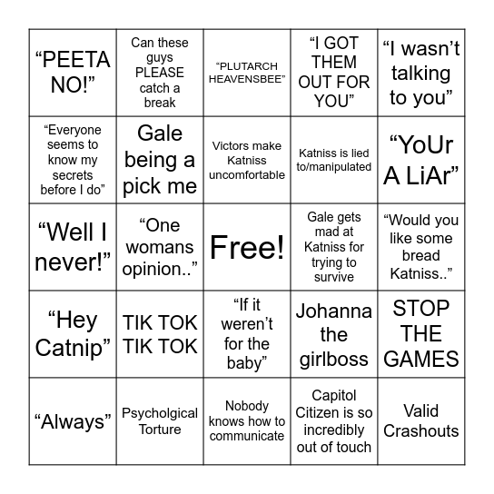 The Hunger Games: Catching Fire Red Flag Bingo Card