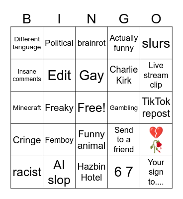 Instagram reel 💔🥀 Bingo Card