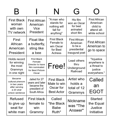 DCSM Black History BINGO 3 Bingo Card
