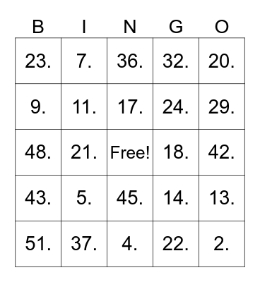 Untitled Bingo Card