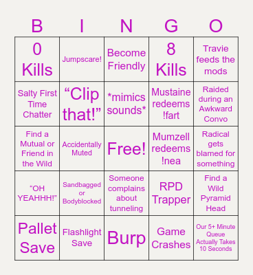 DBD Stream Bingo Card