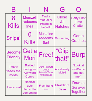 DBD Stream Bingo Card