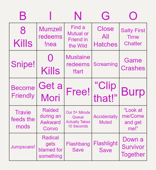 DBD Stream Bingo Card