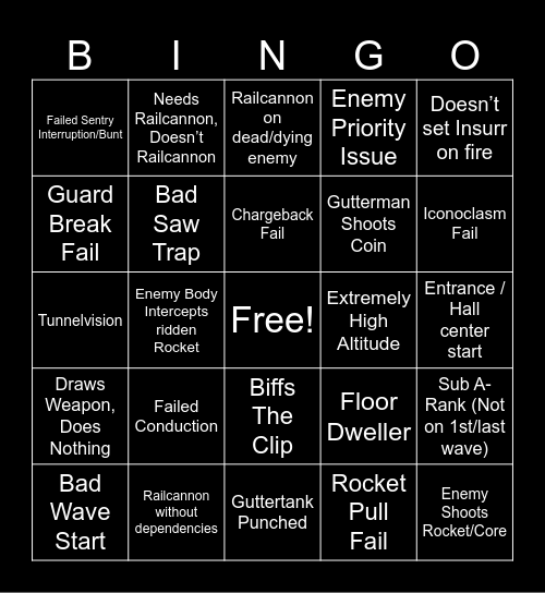 Cybergrind Sin Bingo! Bingo Card