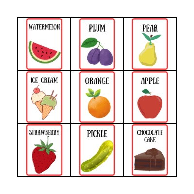 FOOD BINGO Card