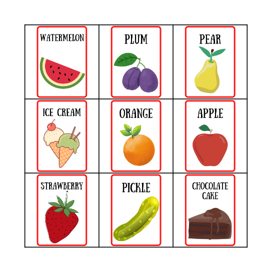 FOOD BINGO Card