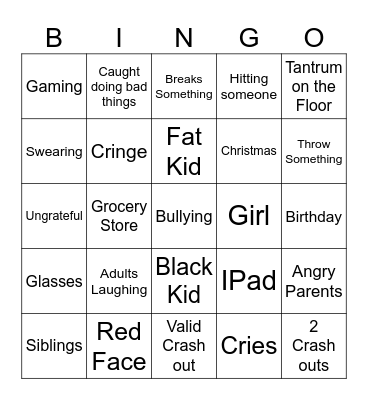 Spoiled kids Bingo Card