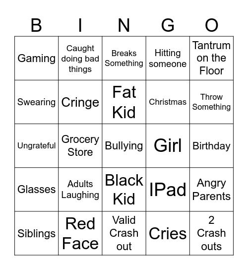 Spoiled kids Bingo Card