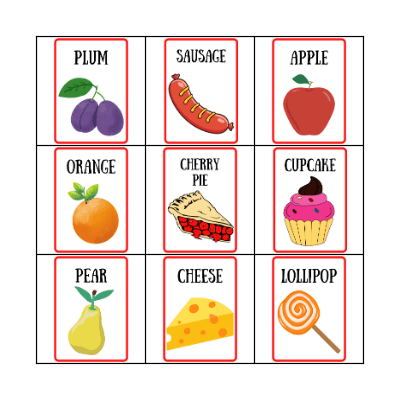 FOOD BINGO Card