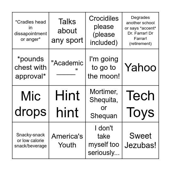Dr. Farrar Bingo Card