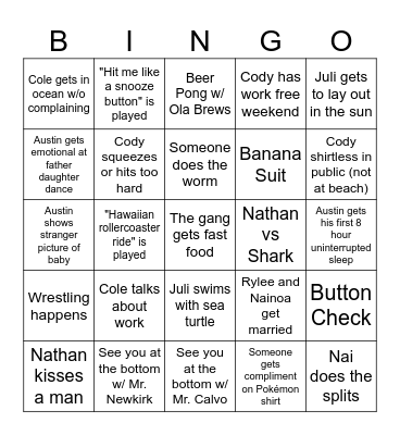 Rylee & Nainoa Wedding Bingo Card