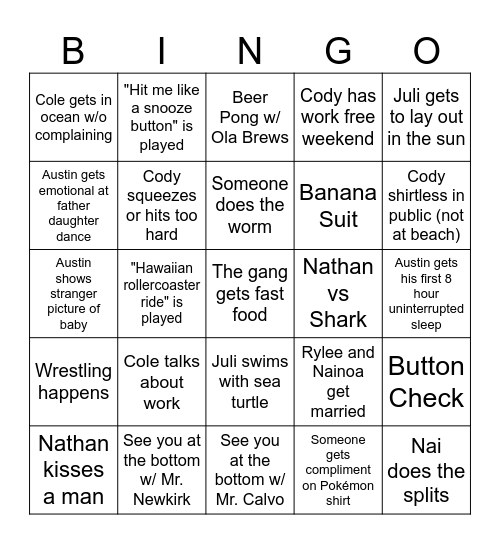Rylee & Nainoa Wedding Bingo Card