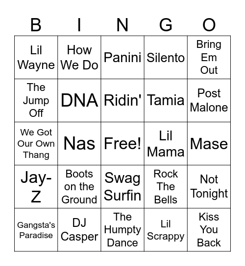 (Lincoln) Hip Hop Bingo Card