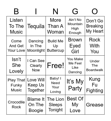 Feel Good Classics Bingo Card