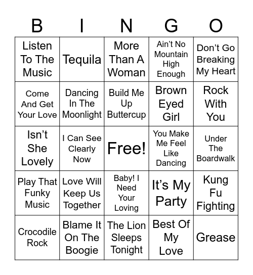 Feel Good Classics Bingo Card