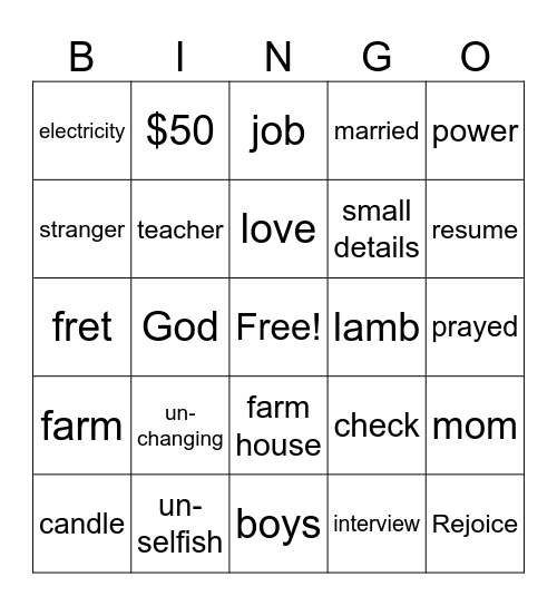 Untitled Bingo Card