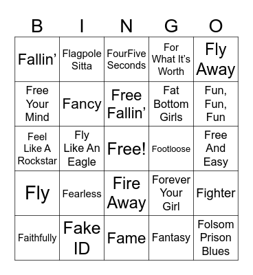 Songs That Start With the Letter F Bingo Card