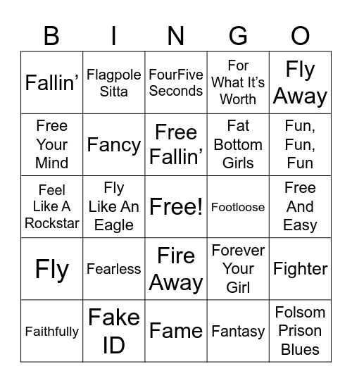 Songs That Start With the Letter F Bingo Card