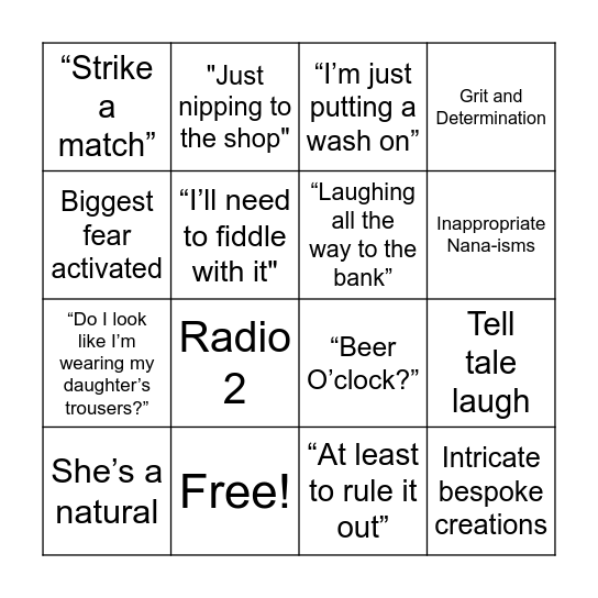 Nana Bingo Card