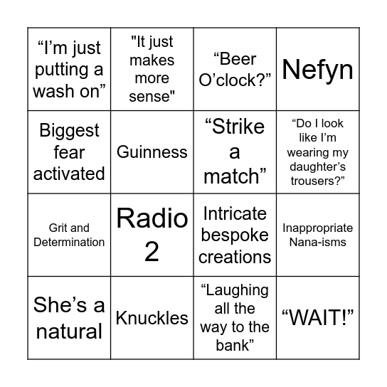 "That's my Nana (bingo)!" Bingo Card