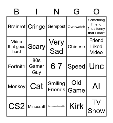 Random Guy Instagram Bingo Card