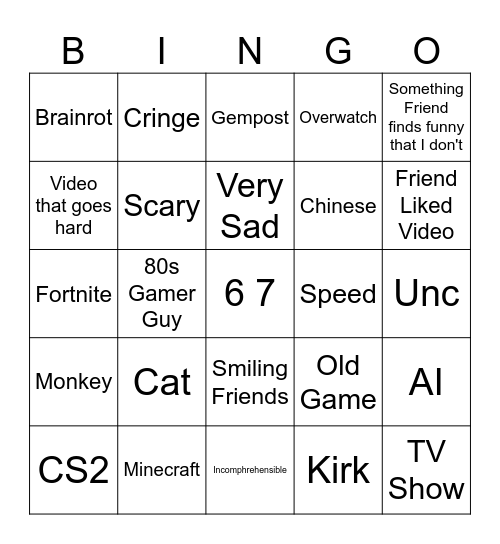 Random Guy Instagram Bingo Card