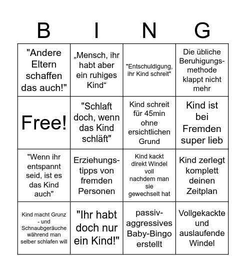 babyyyyy Bingo Card