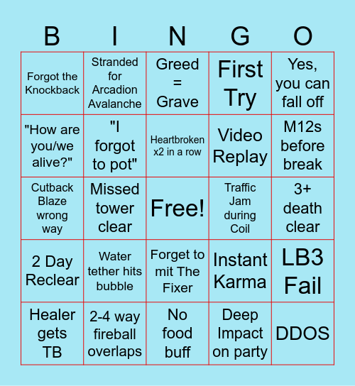 Heavyweight Reclears Bingo Card