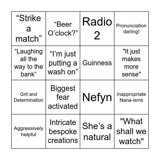 "That's my Nana (bingo)!" Bingo Card