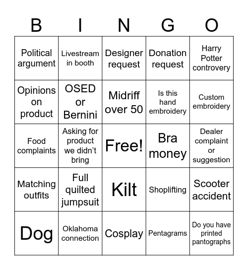 Quiltcon Bingo Card