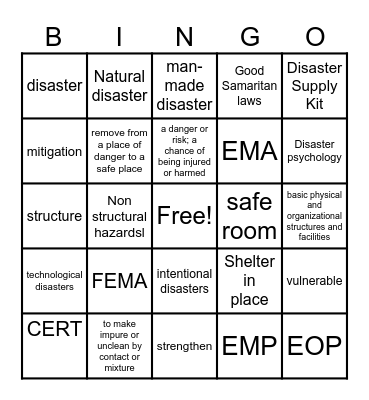 CERT Vocabulary Bingo Card