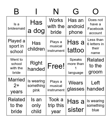 Bridal Shower Bingo Card
