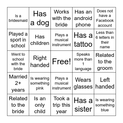 Bridal Shower Bingo Card