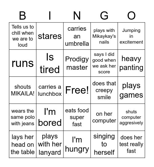 Kambrie Bingo Card