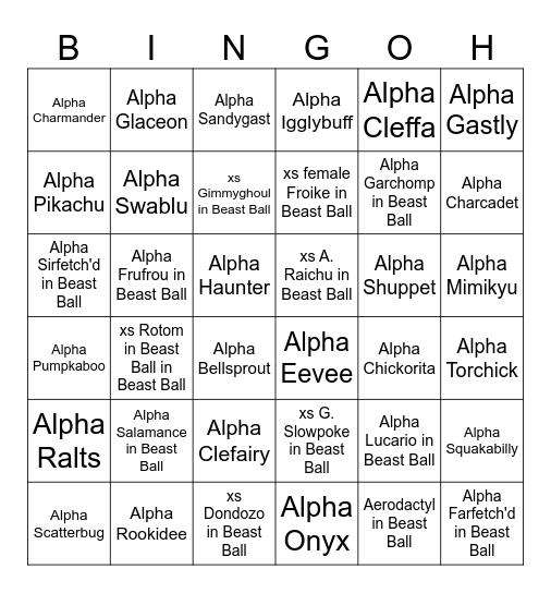 Shiny Bingo Card