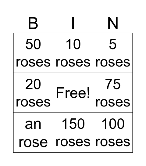 ROSE BINGO LINGO Bingo Card