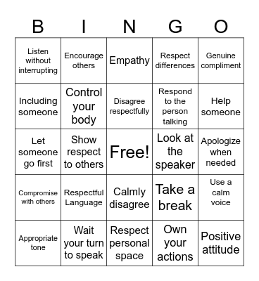 Social Skils Bingo Card
