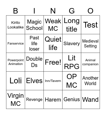Isekai Bingo Card