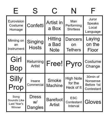ESC National Finals Bingo Card