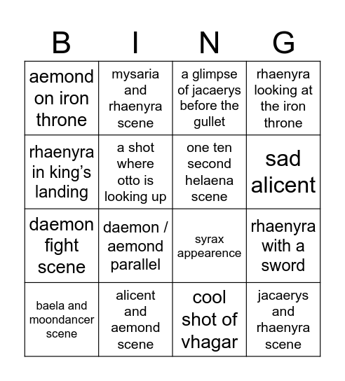 HOTD season 3 teaser prediction Bingo Card