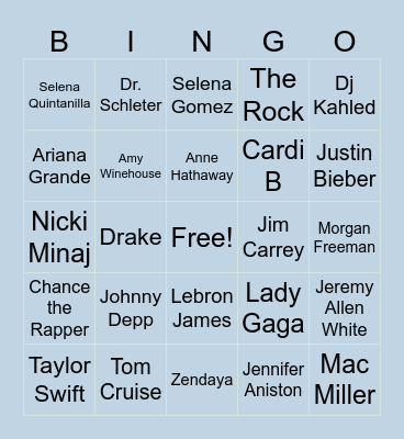 Celebrity Baby Bingo Card