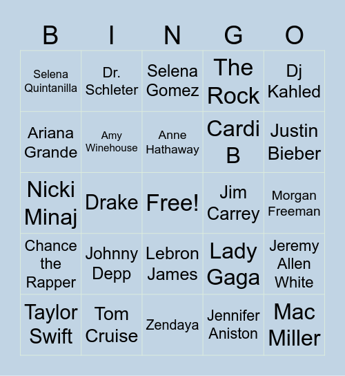 Celebrity Baby Bingo Card
